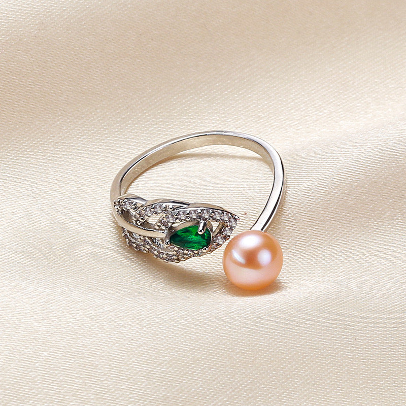 Bague Hope verte en laiton plaqué or 18 carats avec véritable perle d'eau douce