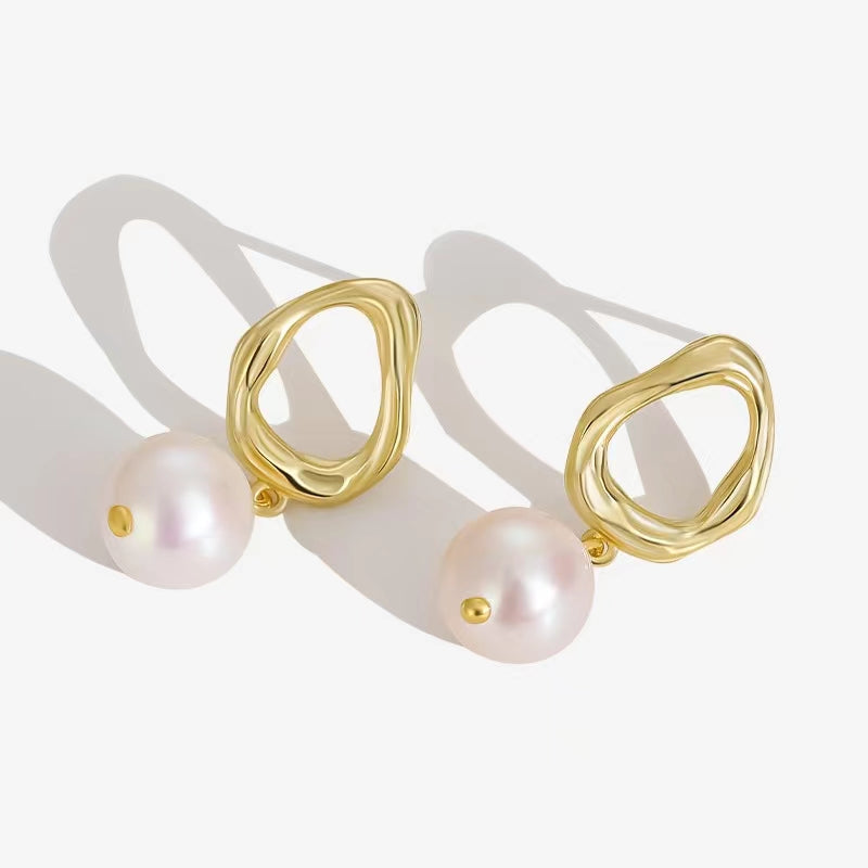 Boucles d'oreilles en argent massif S925 avec perles d'eau douce véritables et gouttes d'eau