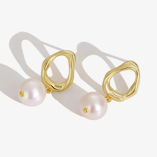 Boucles d'oreilles en argent massif S925 avec perles d'eau douce véritables et gouttes d'eau