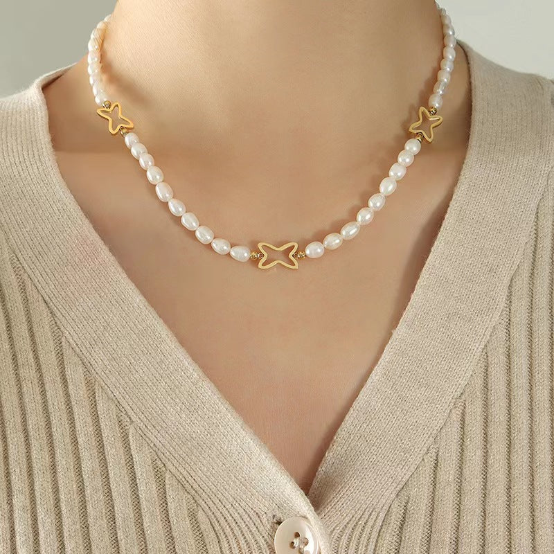 Collar de estrella fugaz de titanio con perla de agua dulce genuina