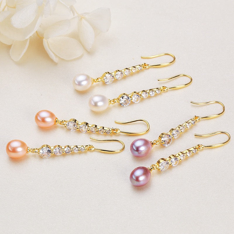 Brass Plated with 18K Gold Genuine Freshwater Pearl Kristin Earrings