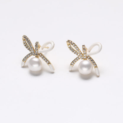 Boucles d'oreilles en argent massif S925 avec perles d'eau douce véritables et nœud porte-bonheur