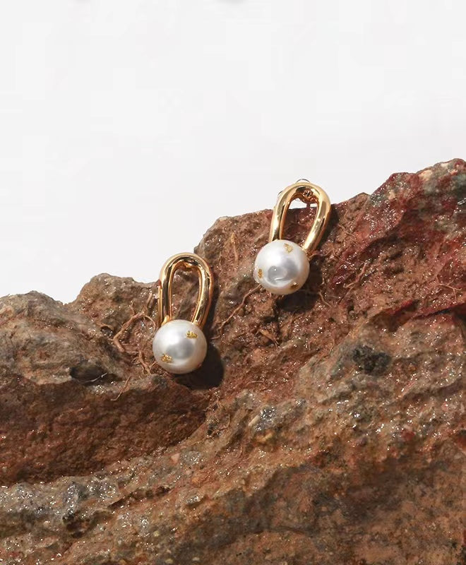 Boucles d'oreilles style fer à cheval en perles baroques d'eau douce véritables