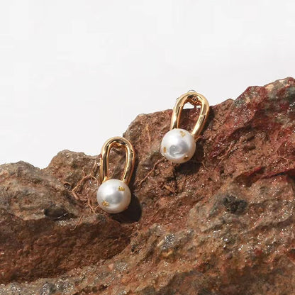 Genuine Freshwater Baroque Pearl Horseshoe Style Earrings
