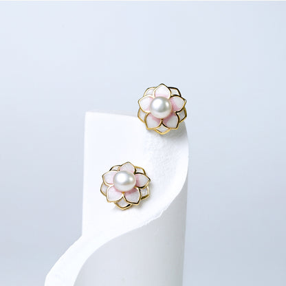 Genuine Freshwater Pearl S925 Silver Kikyo Flower Earrings