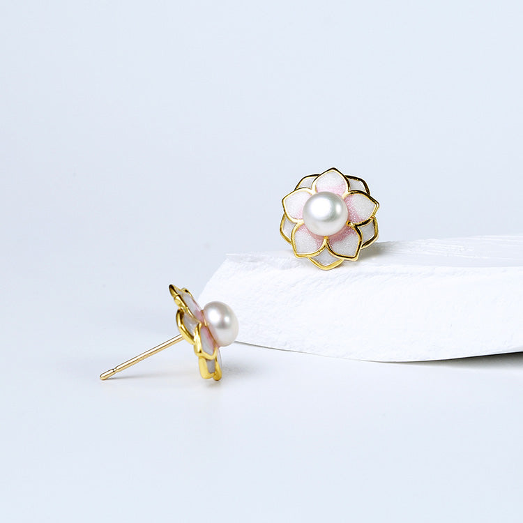 Genuine Freshwater Pearl S925 Silver Kikyo Flower Earrings