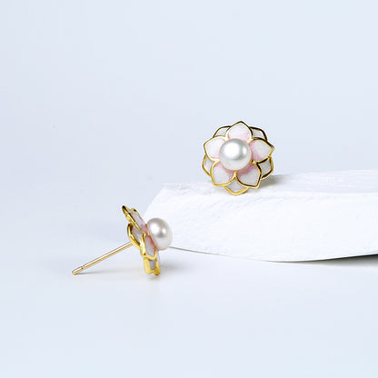 Genuine Freshwater Pearl S925 Silver Kikyo Flower Earrings