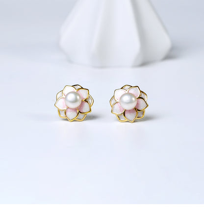 Genuine Freshwater Pearl S925 Silver Kikyo Flower Earrings
