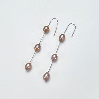 Genuine Freshwater Pearl Solid 925 Silver Éline Threader Earrings