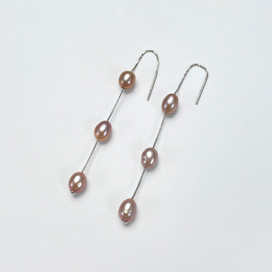 Genuine Freshwater Pearl Solid 925 Silver Éline Threader Earrings