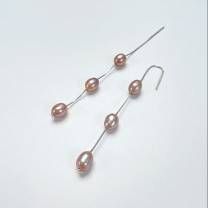 Genuine Freshwater Pearl Solid 925 Silver Éline Threader Earrings