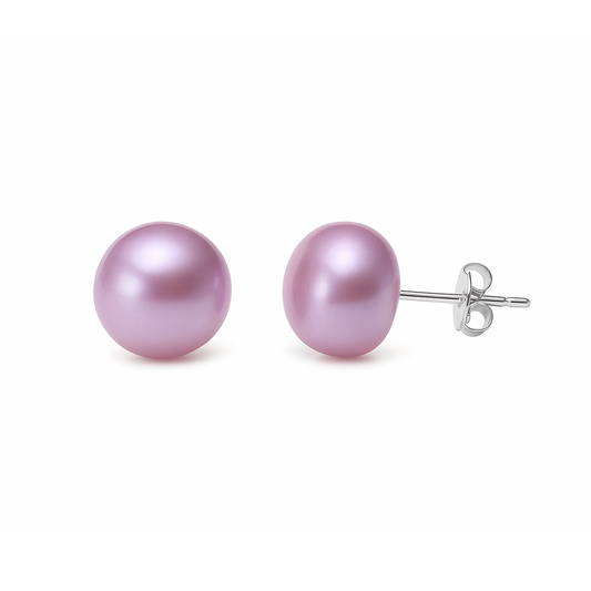 S925 Silver 4-10mm Lvender Freshwater Button Pearl Stud Earrings