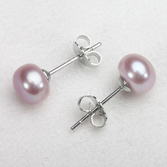 S925 Silver 4-10mm Lvender Freshwater Button Pearl Stud Earrings
