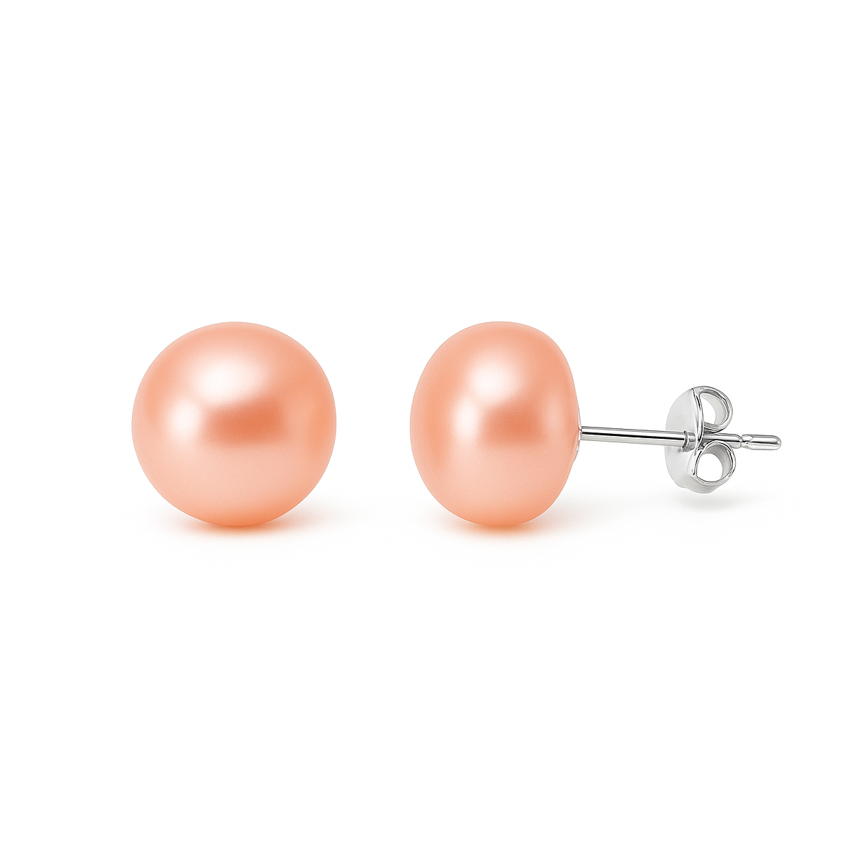S925 Silver 4-10mm Pink Freshwater Button Pearl Stud Earrings