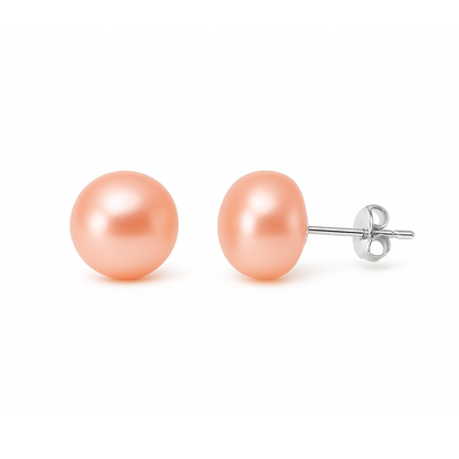 S925 Silver 4-10mm Pink Freshwater Button Pearl Stud Earrings