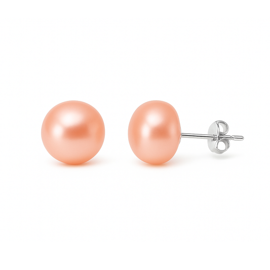 S925 Silver 4-10mm Pink Freshwater Button Pearl Stud Earrings