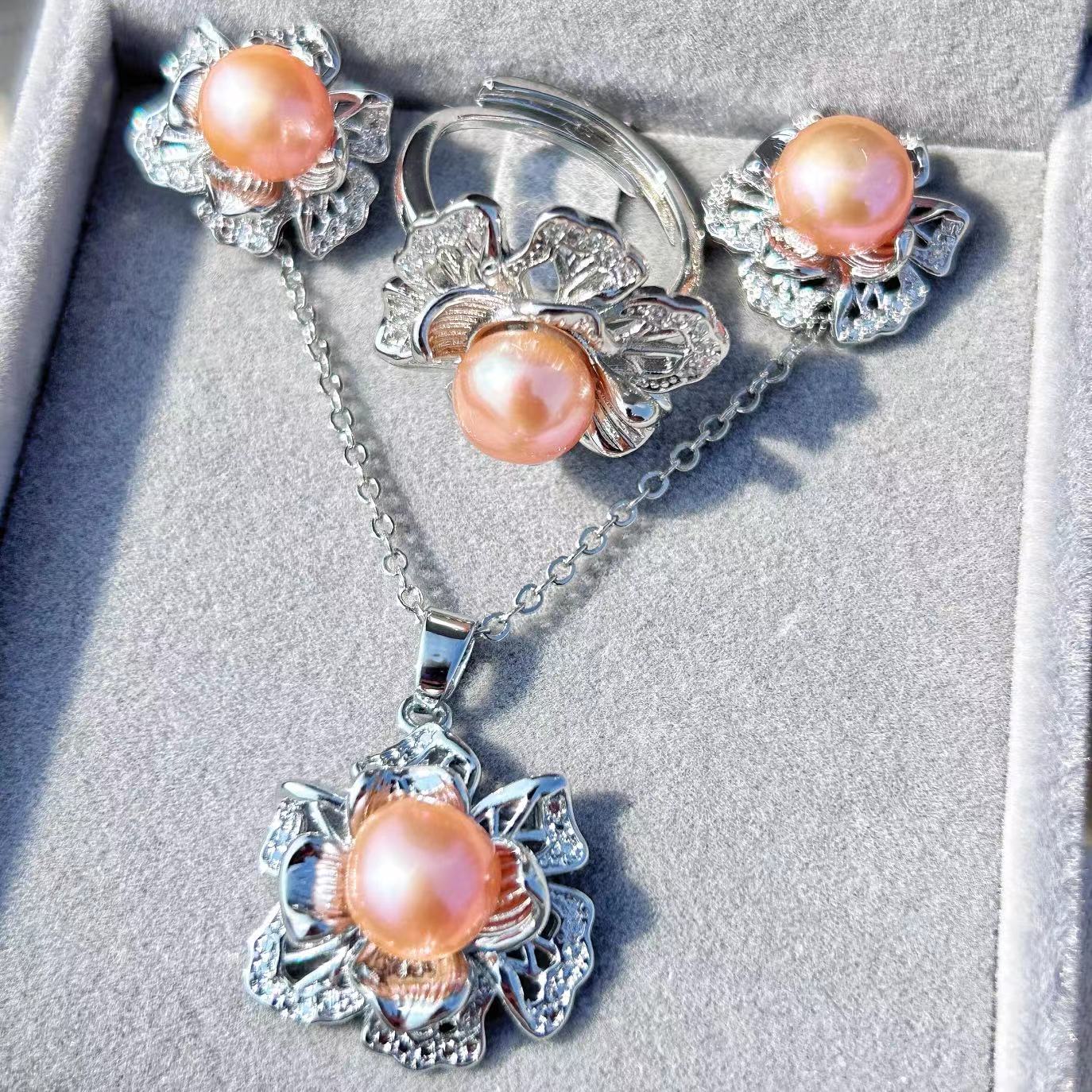 Ensemble de perles baroques d'eau douce véritables et de tournesols océaniques