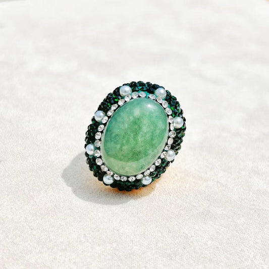 Bague Fitze en véritable perle baroque naturelle et jade
