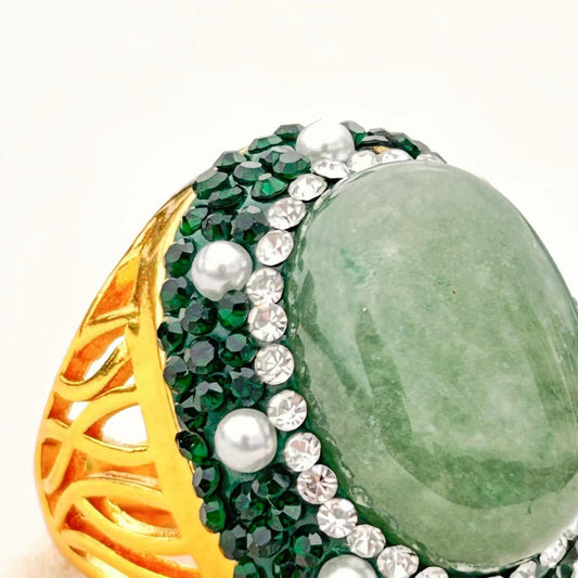 Bague Fitze en véritable perle baroque naturelle et jade