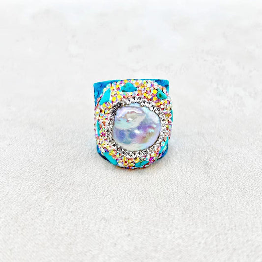 Bague Hausch en véritable perle baroque naturelle et lapis-lazuli