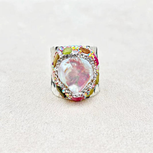 Bague Néhemias en véritable perle baroque naturelle et tourmaline naturelle