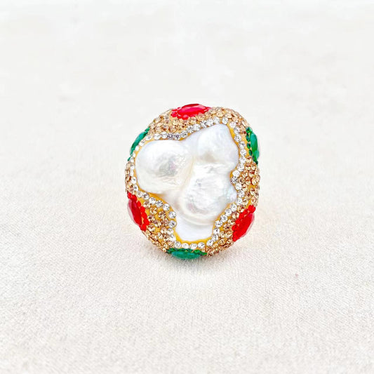 Bague Drezner en véritable perle baroque naturelle et tourmaline naturelle