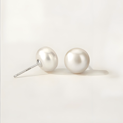 S925 Silver 4-10mm White Freshwater Button Pearl Stud Earrings