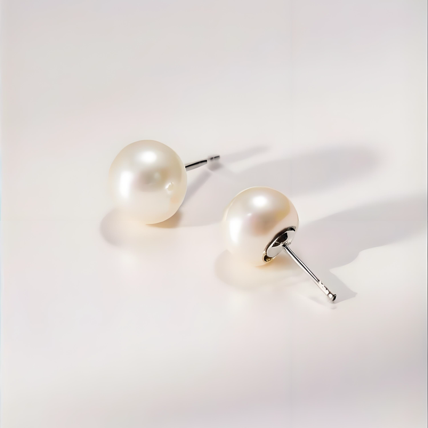 S925 Silver 4-10mm White Freshwater Button Pearl Stud Earrings
