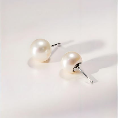 S925 Silver 4-10mm White Freshwater Button Pearl Stud Earrings
