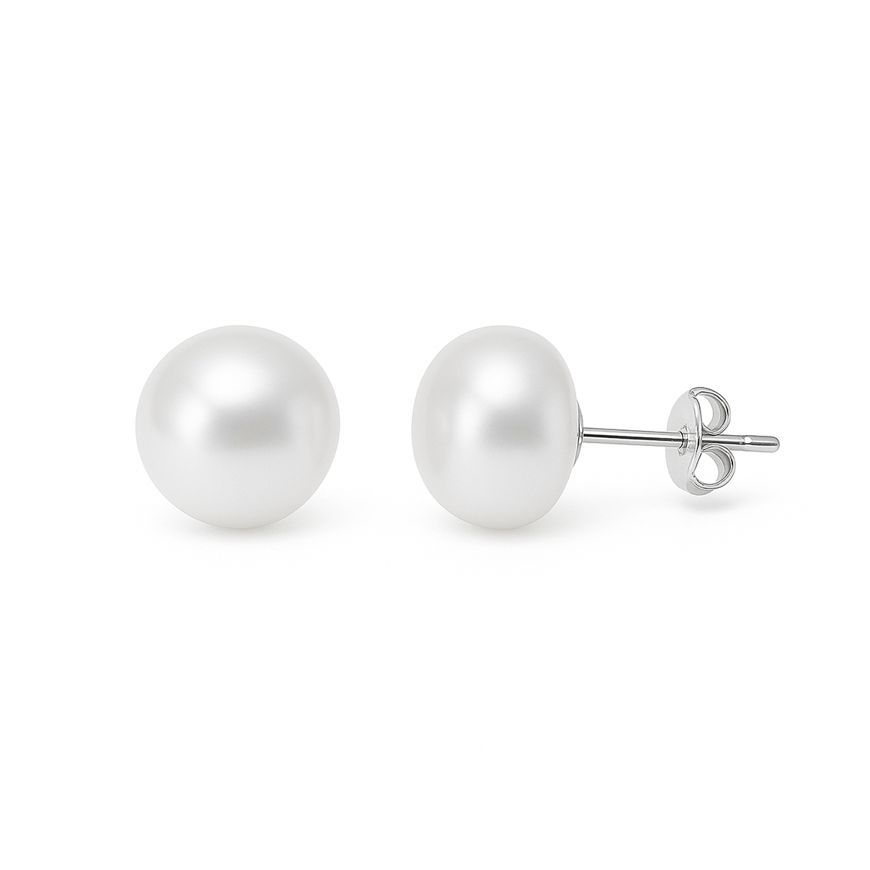 S925 Silver 4-10mm White Freshwater Button Pearl Stud Earrings